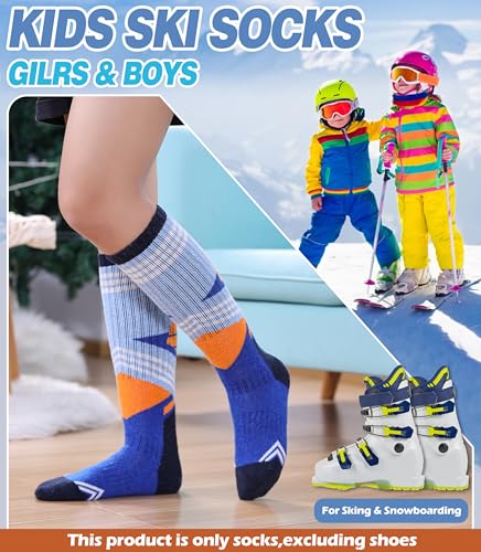 Kids Merino Wool Ski Socks Boys Girls Thermal Winter Warm Thick Cozy Socks for Skiing Snowboarding 3 Pairs2