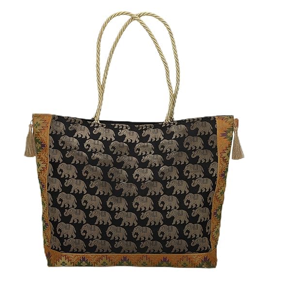 Image of Hand Purse | Traditional Hand Purse | Silk Wallet Hand Bag | Shagun HandPurse | Gifts HandBag | Golden Handle Tote Handbag | Brocade Shoulder Bag | 16 INCH