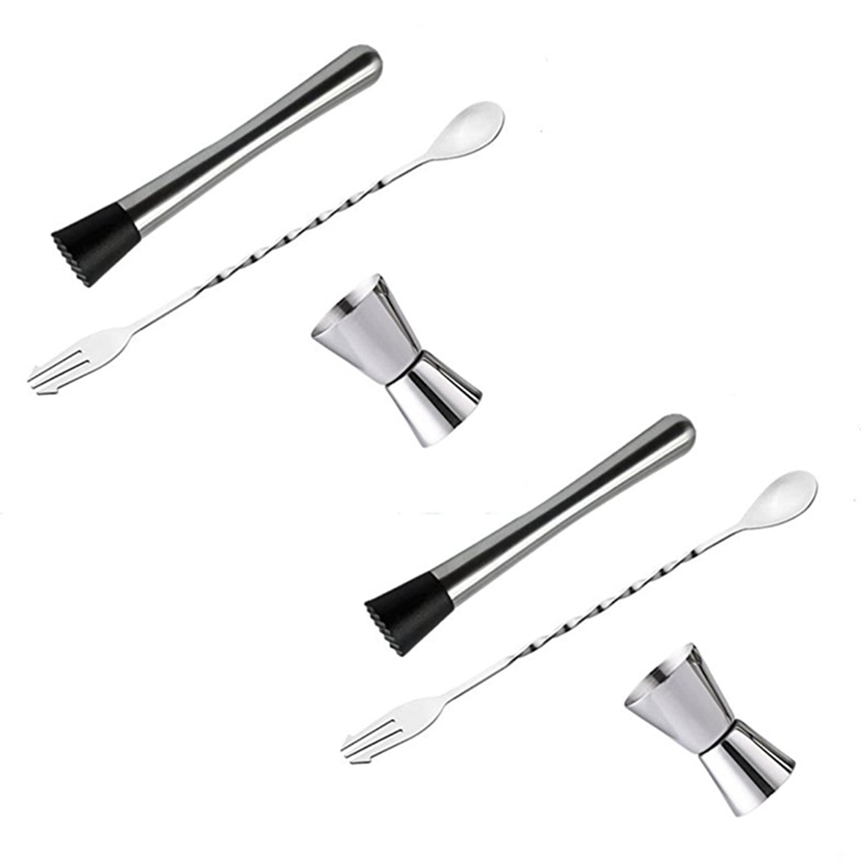 Hndhbfgrt 2X Stainless Steel Cocktail Muddler, Mixing Spoon, Jigger Set, Bar Tool Set for Bar Party Wine Cocktail Drink Shaker