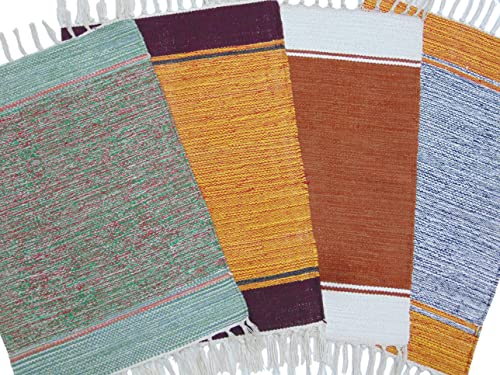Image of MAHZEE HOME� Hand Woven Cotton Multicolor Small Rug for Bedroom, Living Room, Kids Room and Kitchen | Size : 1'4 inchx2' Feet or 16x24 Inch or 40x60 cm| 100% Organic| Machine Washable (Combo of 4 Pcs)