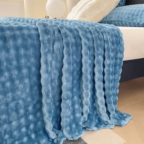 WONGS BEDDING Kuscheldecke Flauschig - Bubble Decke, Wolldecke & Fleecedecke, Sofadecke, agesdecke, Decken Weiche Warme für Zimmer Deko, Wohn- & Kuscheldecken, Tagesdecke, Blau, 150x200 cm
