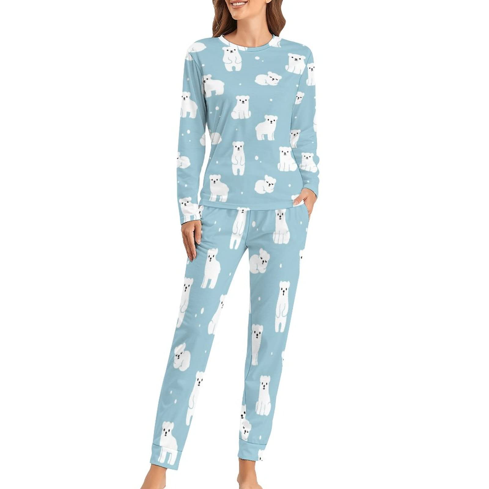 Pyjama Femme 2 Pièces - Motif Ours Cartoon - Tissu Doux Respirant - Avec Poches - Tailles S à XXL - Confort Nuit Et Détente