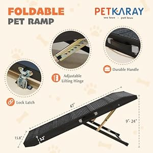 PETKARAY Dog Ramp for Bed, Indoor Dog Ramp for Couch, Folding Portable Dog Stairs for Small Medium Large Dogs, 47" Long Adjustable Height 9"-24" Pet Ramp, Black PETKARAY Dog Ramp for Bed Indoor Dog Ramp for Couch Folding Portable Dog Stairs for Small Medium Large Dogs 47 Long Adjustable Height 9 24 Pet Ramp Black