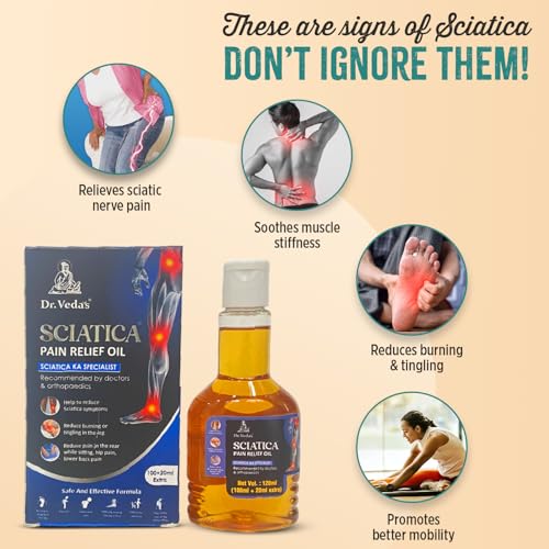 Image of Dr. Veda's Ayurvedic Sciatica Pain Relief Oil | Helps Reduce Burning, Tingling & Nerve Pain in Legs, Hips & Lower Back | 120ml