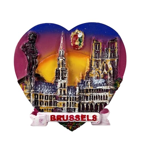 Aimant de réfrigérateur Belgique Bruxelles - Manneken Pis, Grand Place et Cathédrale - Aimant 3D Souvenir - Décoration magnétique de collection - Idée...