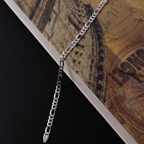 QUADRI Figaro Link Chain in 925 Sterling Silver, Italian 5mm Bracelet for Men Women, 7 to 8.5 Inch, Made in Italy, Gift Box Included4
