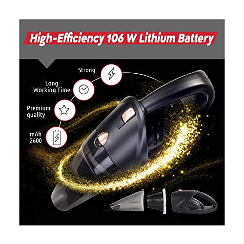 GNG Handheld Car Vacuum Cleaner 12v Portable Cordless Vacuum with Car & Wall Rechargeable Lithium-ion, Black Detailing Vacuum Cleaners for Wet and Dry Furniture, Dust Buster, Carpets, Floors, Vehicles