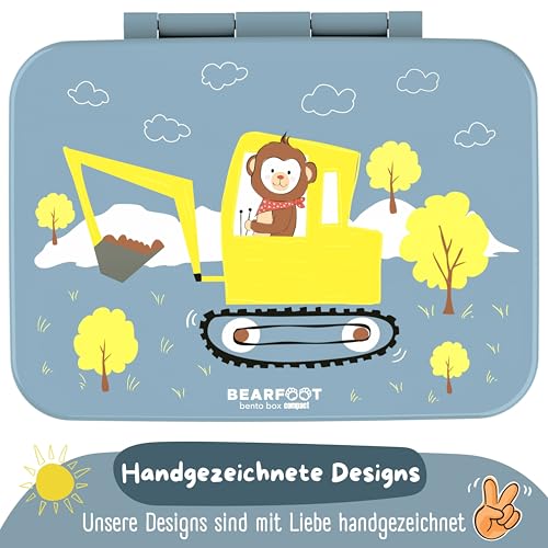 BEARFOOT Kids Lunch Box with Compartments – Compact & Lightweight | Leak-Proof, BPA-Free, Dishwasher Safe | Hand-Drawn Design for Preschool, School, Travel (Excavator Monkey Blue, 2.75 Cups) by BEARFOOT - Image 5
