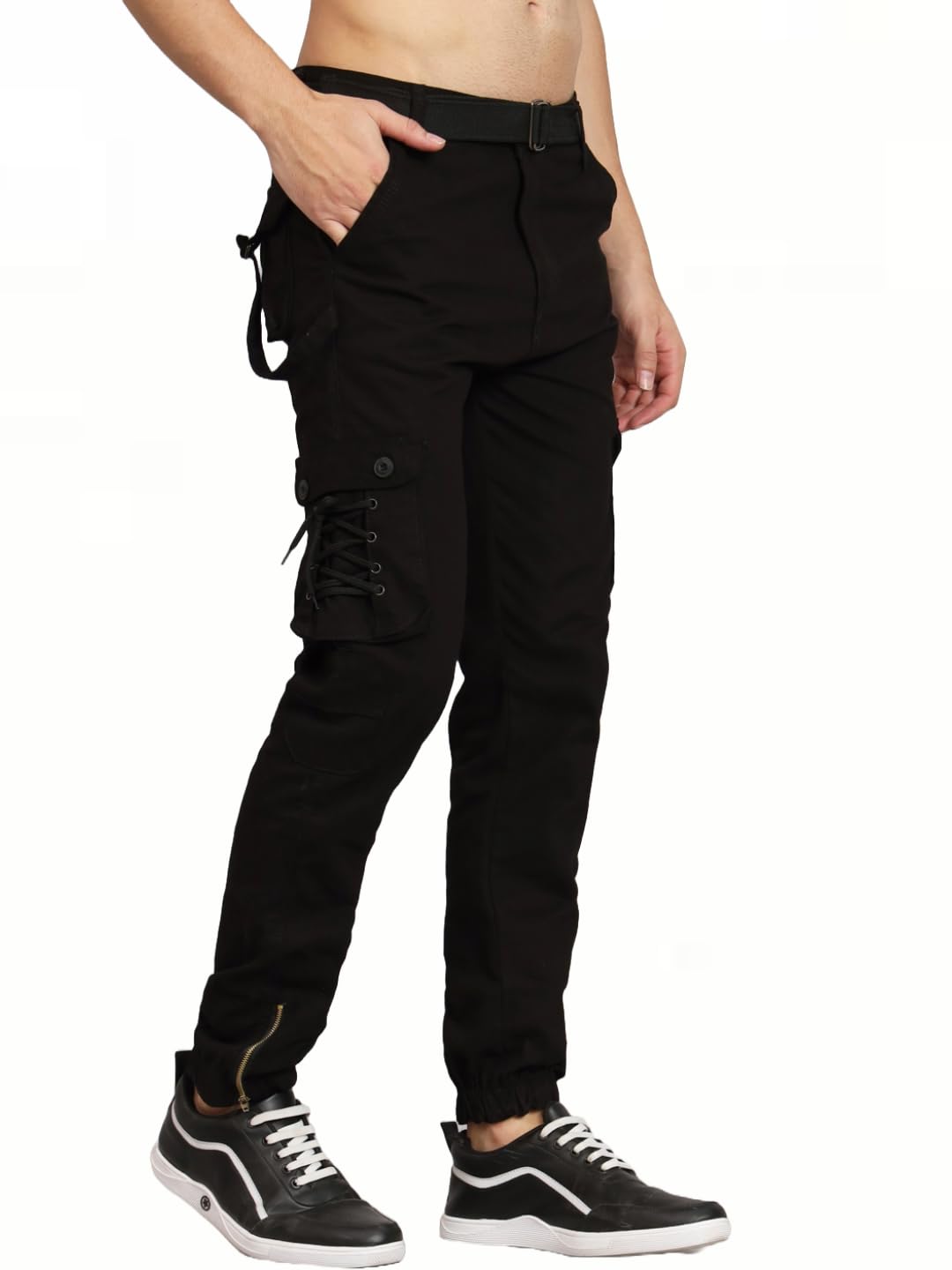 linaria Men'S Regular Fit Mid Rise Cargos Black (LA0016) (34)-picture-11