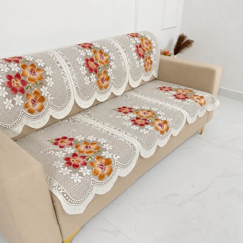 Image of Homerz Premium 'Surya Series' Sofa Cover | Stylish Sofa Protector | Net Fabric | Anti-Stain & Washable Slip Cover Exact Size Antislip (Exclusive Rust, 5 (3+2) Seater, Seat Cover with Backrest)