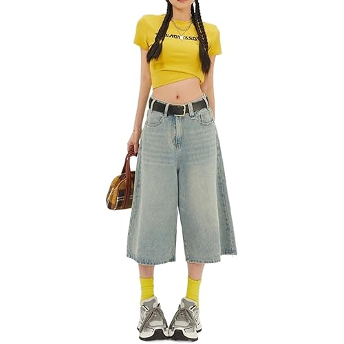 POHADON Womens Baggy Jean Shorts Vintage Aesthetic Y2k Jorts Loose Capri Long Denim Shorts Oversized Boyfriend Streetwear
