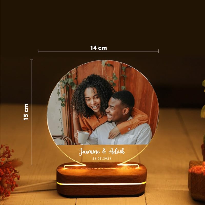 Image of THE GRANDEUR Acrylic LED Photo Lamp, Personalised Anniversary Gift for Couples, Husband, Wife, Wedding, Birthday, Valentine's Day (Half Moon), Transparent