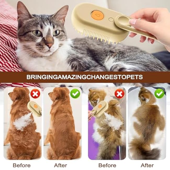 Cat Steam Brush for Shedding, 2025 New 4 in 1 Rechargeable Steam Pet Brushes for Cats & Dogs, Indoor Anti-static Pets Brush for Massage, Cleaning, Shedding & Combing Hair (Beige)-fC198ZY0