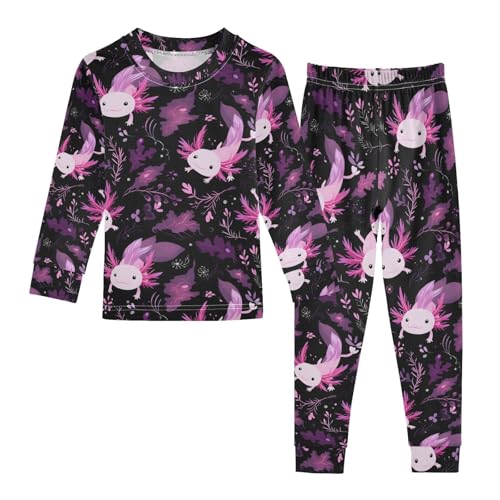 ALAZA Axolotl Cute Black Blossom Pajamas Long Sleeve Sleepwear 2-Piece Pajama Set