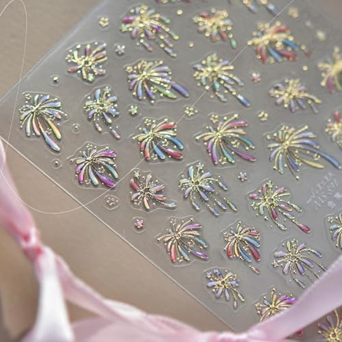 Image of Fireworks Nail Stickers Decals Gold Nail Decals Colorful Jelly Design 5D Embossed Nails Charms Supply for Women Girls Manicure DIY Decoration Accessories
