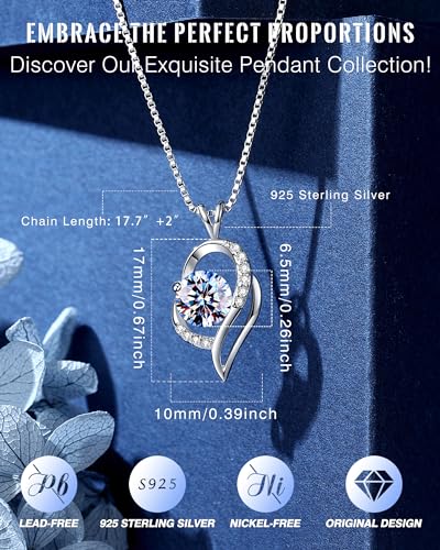 Moissanite Diamond Necklace for Women with Rose Gold Compact Mirror & Message Card, Gifts for Women/Wife/Girlfriend/Soulmate, Sterling Silver Necklace, Best Jewelry Gift for Her4