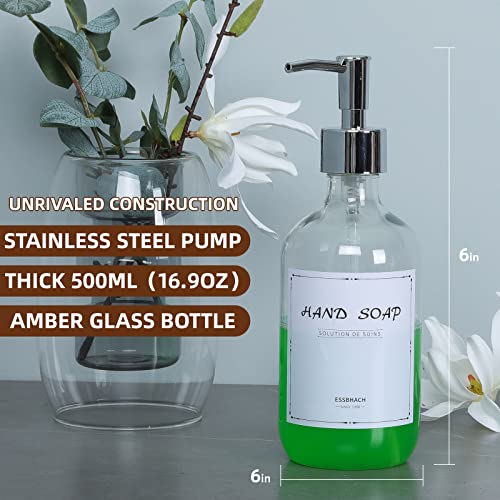 Essbhach Dish Soap Dispenser For Kichen Sink, Clear Plastic Hand Sopa Dispenser Bathroom With Rust Proof Pump,Silicone Funnel And 6 Waterproof Labels,Premium Thick Soap Pump Bottles(2 Pack,16.9 Oz) #TOP3