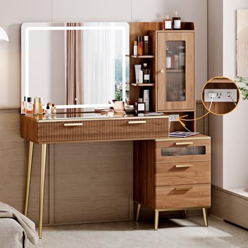 Vanity Desk with 29.53' HD Lighted Mirror, 47.24' Big Modern Vanity Desk with Mirror and Lights,...