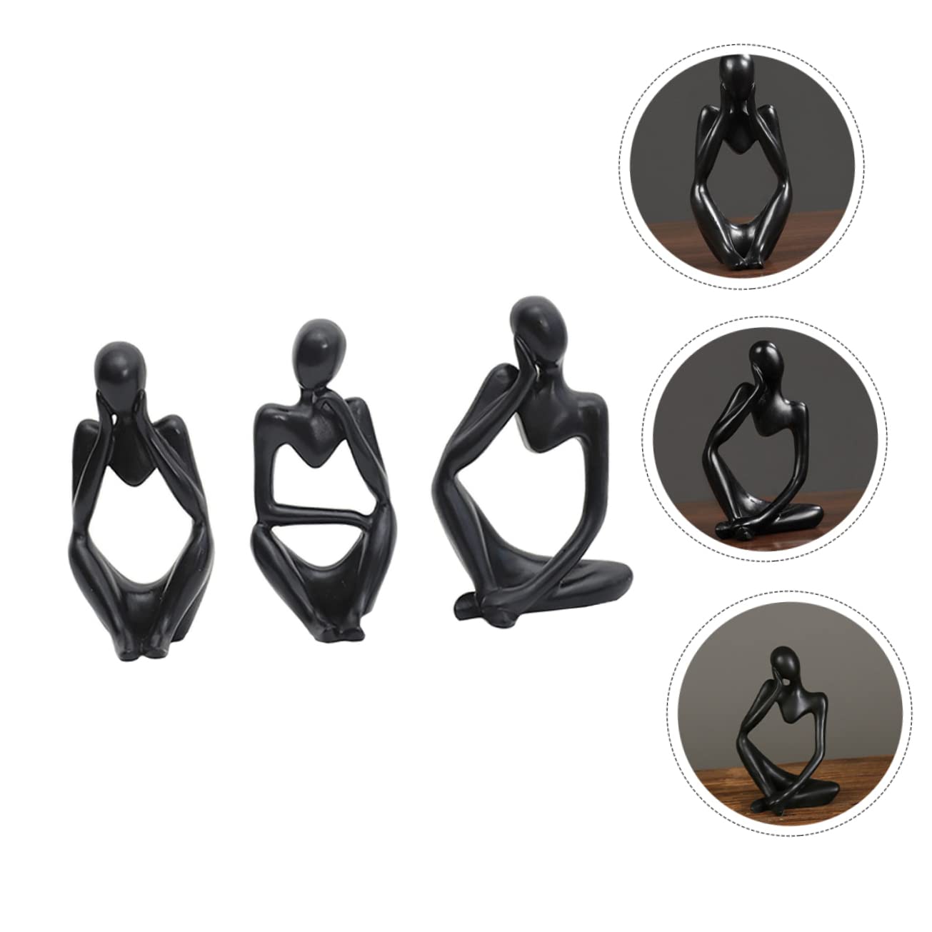 DECHOUS Statuetta Astratta di Figura Moderna 3 Pezzi in Resina Nera | Libreria e Soggiorno, Design Semplice Artistico, Oggettistica da Casa per Tavolo