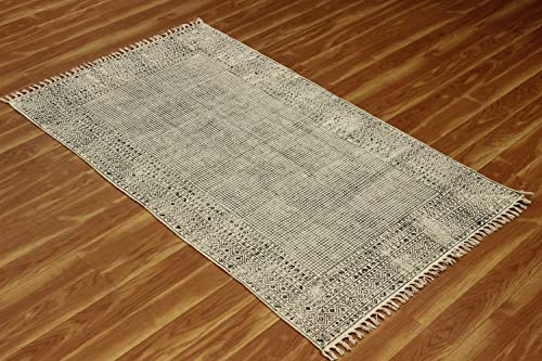 Tapis indien fait main en coton dhurrie géométrique gris 6m - 5