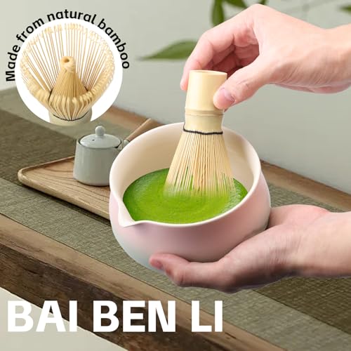 Miniatura 5 de Set Matcha 6 Piezas Cuenco Matcha Degradado Rosa-Verde Con Boquilla, Batidor De Bambú , Cuchara, Tamiz, Soporte Y Base Juego De Té Japonés Tradicional, Ideal Para Principiantes Y Regalo