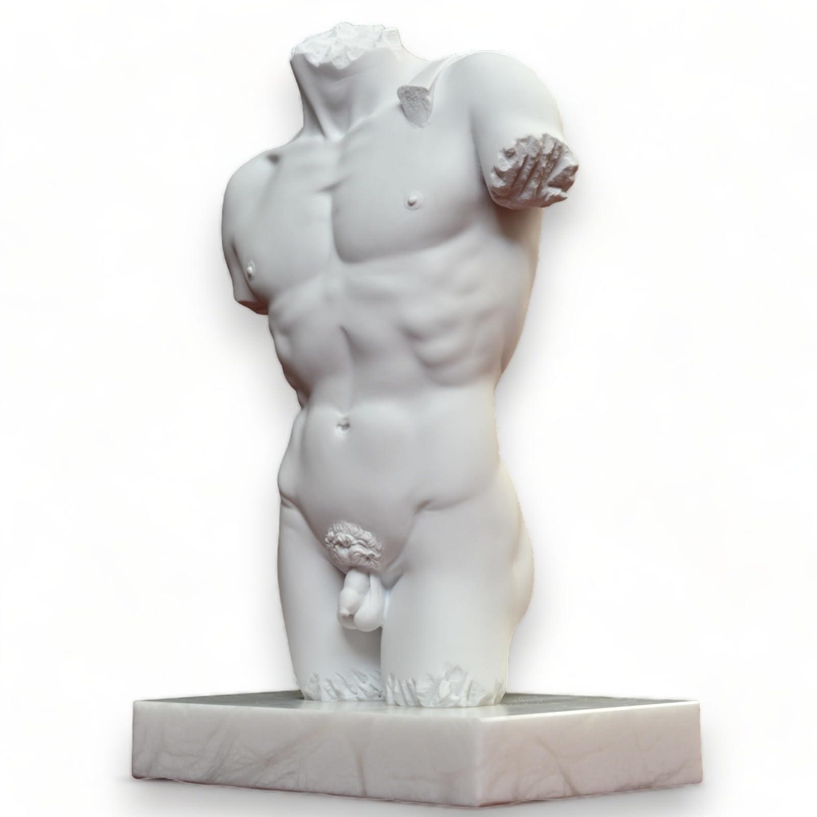 CBAM Torso David di Michelangelo Scultura da Tavolo in Marmo con Base in Marmo Bianco Varie Misure (36 cm)