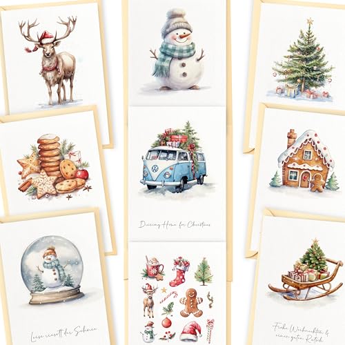 LOViLEE Weihnachtskarten inkl. extra Umschläge & Sticker im 10er Geschenkset - hochwertiges Postkarten Set zu Weihnachten - Weihnachtskarten mit Umschlag Set in premium Qualität