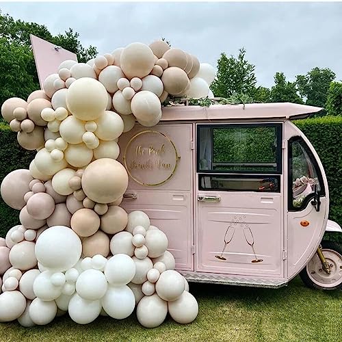 Image of 412pcs Sand White Balloon Garland Arch Kit 18 12 10 5 Inch Different Sizes Matte Neutral Latex Cream Balloons for Baby Shower Birthday Wedding Party Decoration