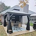 PURPLE LEAF 10' x 12' Hardtop Aluminum Gazebo with Double Metal Roof Heavy Duty Permanent Gazebo for Patio Deck Lawn Garden All Weather Outdoor Pavilion Gazebos, Light Grey