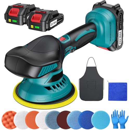 Akku Poliermaschine Auto 150mm Exzenter mit 2×21V 2000mAh Batterien, 13-tlg Polierset, 6 Geschwindigkeiten bis 5500RPM, Kabellose Auto poliermaschinen, polishing machine Akku Poliermaschine Auto 150mm Exzenter mit 2×21V 2000mAh Batterien, 13-tlg Polierset, 6 Geschwindigkeiten bis 5500RPM, Kabellose Auto poliermaschinen, polishing machine
