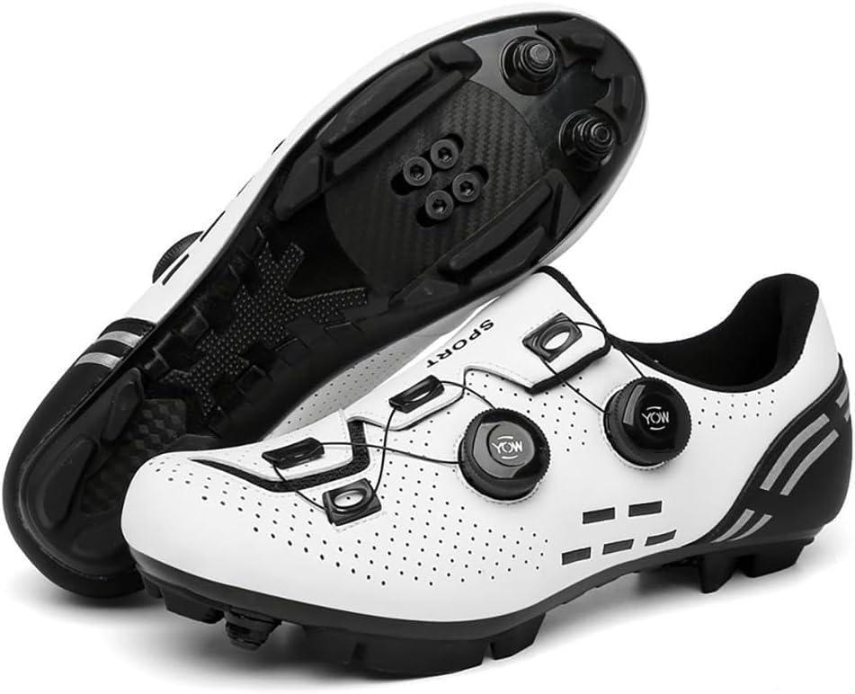 Wttagkl Zapatillas de Ciclismo Hombre & Mujer SPD-SL - Zapatillas de Carretera & MTB, Zapatillas Unisex Transpirables con Sistema de Click para Carretera y Montaña,Blanco-39 EU