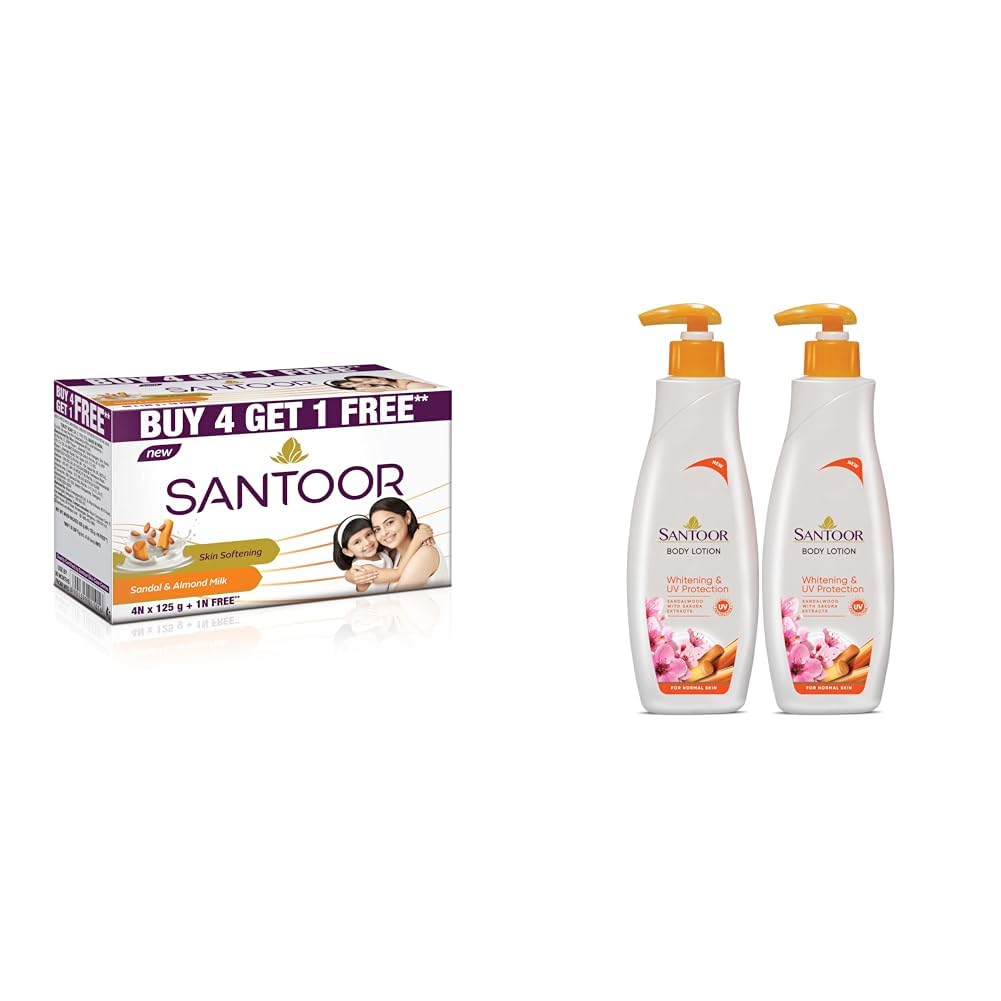 Buy Santoor Sandal and Almond Milk Soap (Buy 4 Get 1 Free 125g each