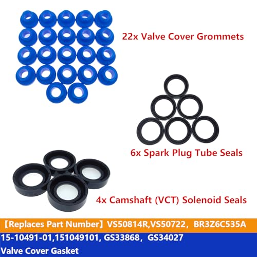 Image of Engine Valve Cover Gasket Set Compatible with Ford 2011-2020 Edge Explorer F-150 Flex Mustang Transit-150 /250 /350 HD for Lincoln 2011-2018 MKS MKT MKX MKZ 3.5L 3.7L Replace VS50814R BR3Z6C535A