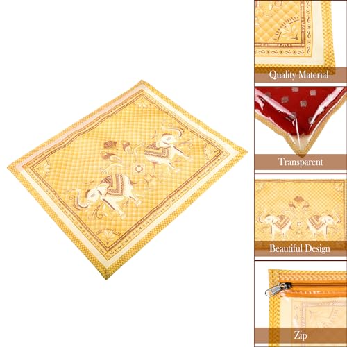 Image of Kuber Industries cotton Saree Cover|Elephant Design Clothes Storage Bag|Single Packing Saree with Zip Closure|Wardrobe Organizer|Pack of 12|Cream
