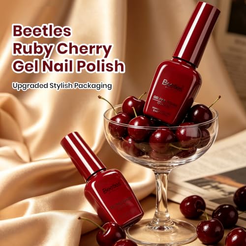 Image of Beetles Red Gel Polish - Fall Nails Art, Ruby Cherry Gel Nail Polish, Same Color Bottle, Soak Off UV Lamp, Long-Lasting Manicure Salon DIY for Holiday