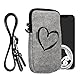 kwmobile Handytasche für Smartphones L - 6,5 - Filz Handy Hülle Schwarz Hellgrau - Handy Tasche mit Kette 16,5 x 8,9 cm Innenmaße - Herz Brush