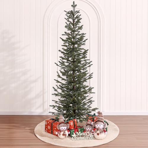 VeriNatural Pencil Slim Christmas Tree 6ft Artificial Xmas Tree - Skinny Small Green Pine Tree with...