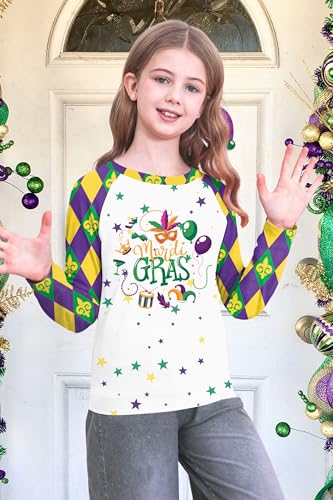 Image of Mardi Gras Shirt for Kids: Toddler Boys Girls Mardi Gras Long Sleeve Happy Carnival Outfits Mask Graphic Tee 4-12 Years