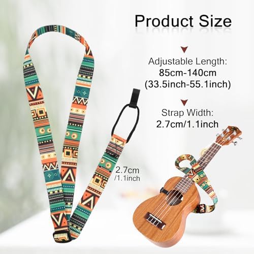 Adjustable Bohemian Ethnic Ukulele Strap, 85-140cm Clip On Instrument Strap - 1