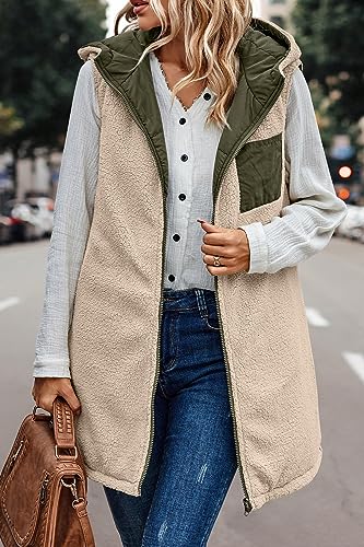 Womens Long Vest Winter Warm Reversible Coats Sleeveless Fleece Zip Up Fall Jacket 20244