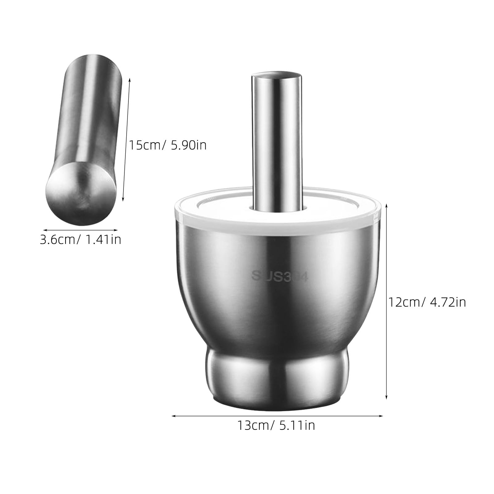 ibasenice 1 Set Mörser und Stößel, 1,8 kg Gewürzmühle aus Edelstahl, Molcajete-Schüssel, Mörser mit Deckel, unverzichtbares Küchenwerkzeug