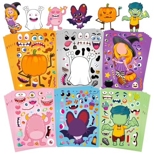 36 Sheets Halloween Pumpkin Craft Stickers Party Favors Make a Face Stickers Zombie Witch Vampire Ghost Bat Self Adhesive DIY Stickers for Halloween Kids Toddlers Classroom Treats Party Game Stickers - image 1