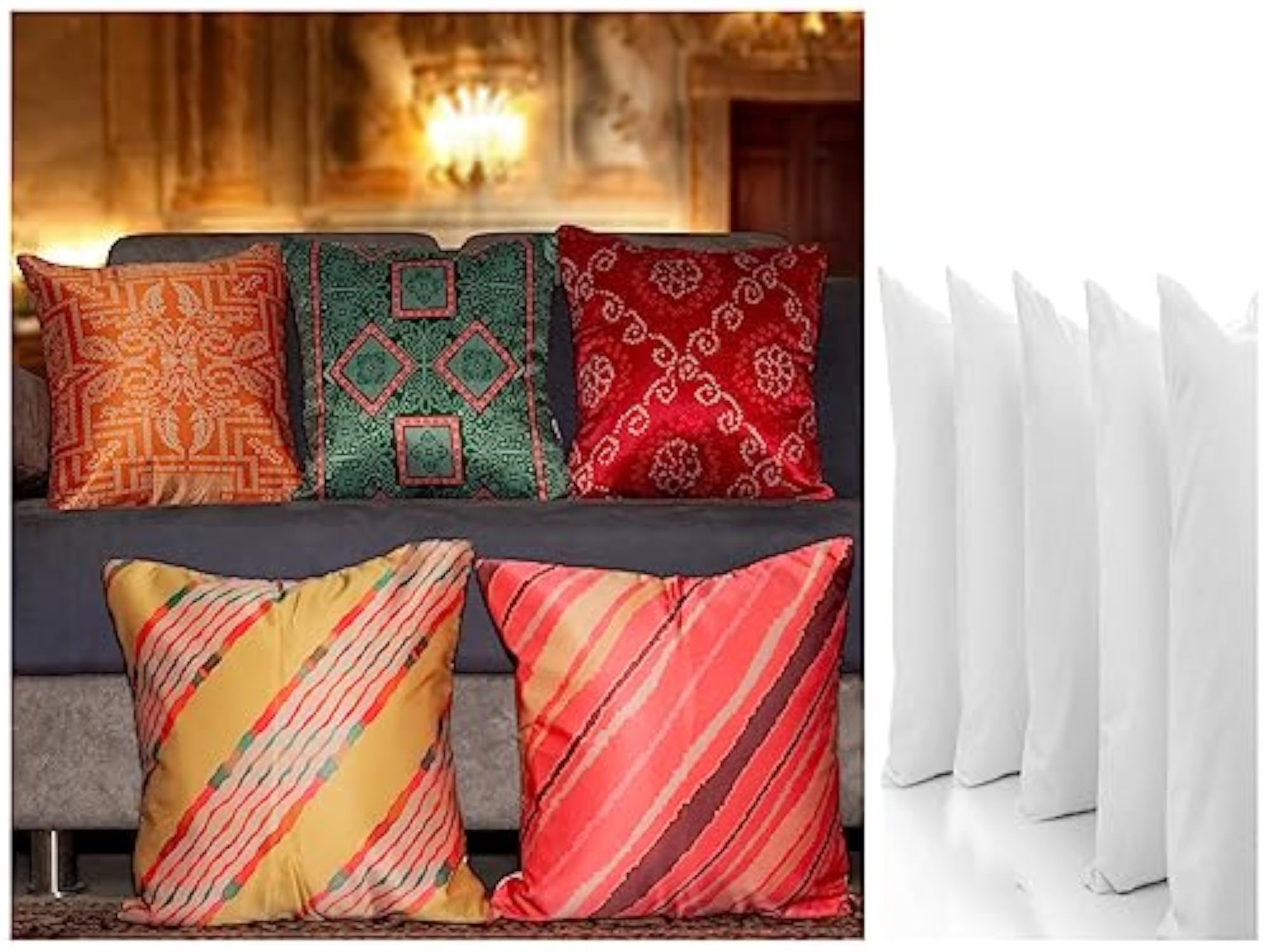 Satin 250TC Cushion Pillow Covers, Set of 5, Multicolor