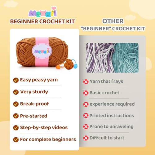 Image of Mewaii Crochet Kit for Beginners with 40% Extra Eco-Friendly Pre-Started Easy Yarn, Step-by-Step Video Tutorials for Adults and Kids (Highland Cattle)