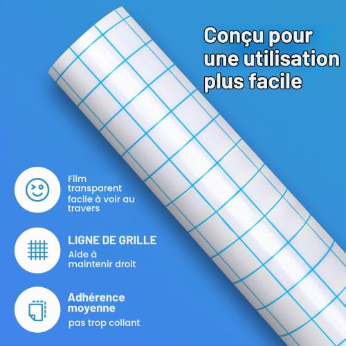 ImnBest Film de Transfert pour Traceur Vinyle - 30,5 cm x 950 cm - avec Grille D'alignement Transparente, Cameo pour Décalcomanies,Panneaux et Murs – vue 2