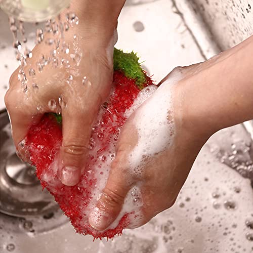 Image of Strawberry Shape Acrylic Dish /Pot Scrubbers for Dish Washing, Cute Colorful Dish Sponge No Odor Kitchen Sponge Net Dish Cloths, 4 Pack