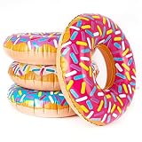 ArtCreativity Inflatable Donut Pool Float for Kids (Pack of 4) - Colorful Sprinkle Tube in Assorted Designs for Summer, Beach, and Birthday Party Decorations