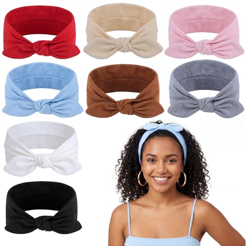 obeoby 8Pack Wide Colorful Headbands for Womens Hair Non Slip Bow Headbands for Daily Wear Workout Yoga Thick Turban Head Wraps