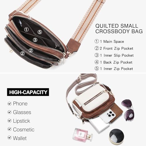 FOXLOVER Small Crossbody Bags for Women Multi-Pocket Vegan Leather Shoulder Handbags with Colored Wide Strap4