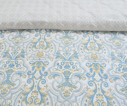 Image of Home Stylish Luxury Ultrasonic Punch AC Comforter Blanket - Quilted Microfiber Floral Pattern, Lightweight Breathable Hypoallergenic All‑Season Blanket for Bedroom, (228x228 Cm) White & Royal Grey